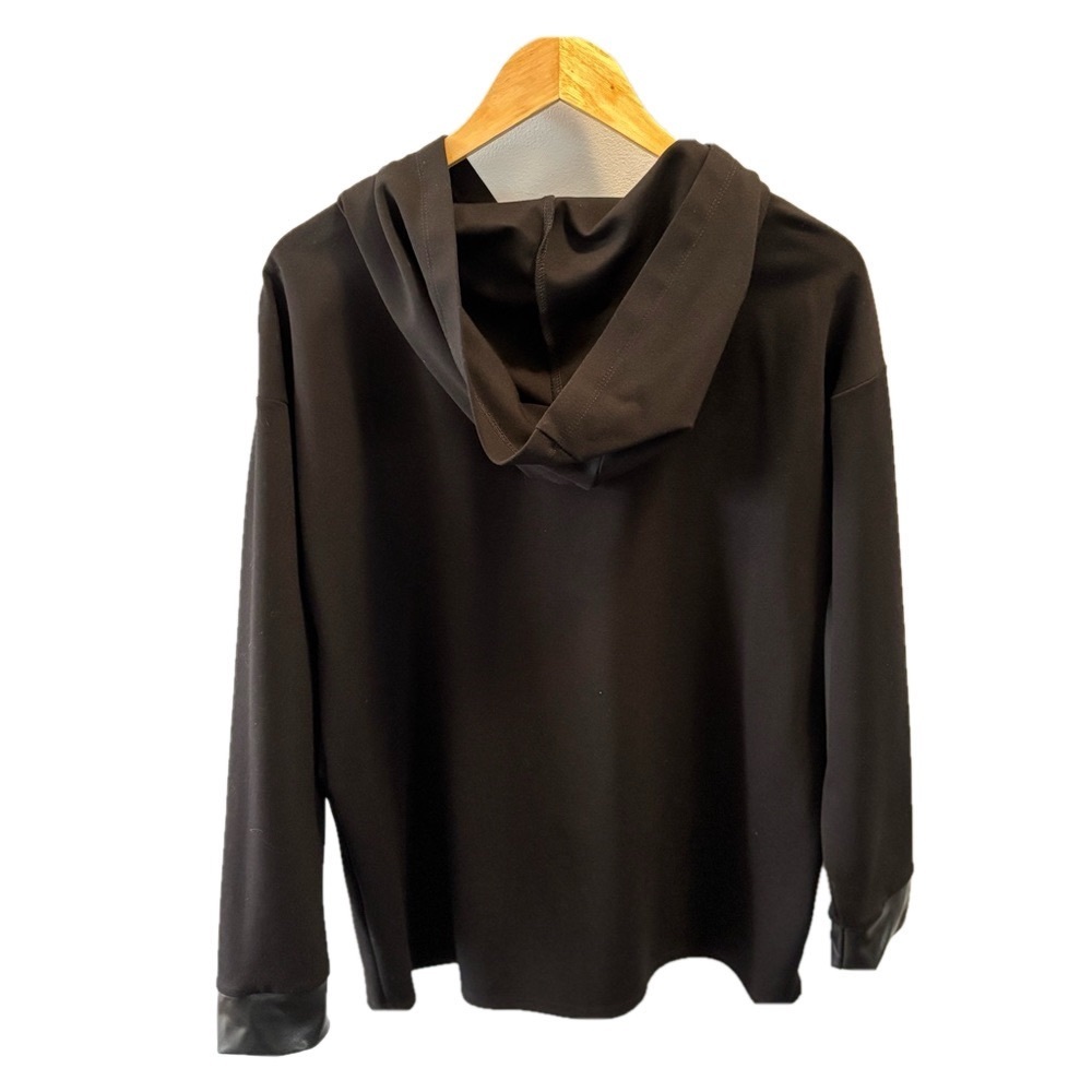 JOSEPH RIBKOFF Faux Leather 10 Black Hoodie Zipper Accent Drawstring Edgy Casual - Picture 4 of 10
